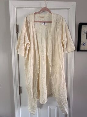 Cream Lace Duster Tunic - Lightweight Open-Front Top